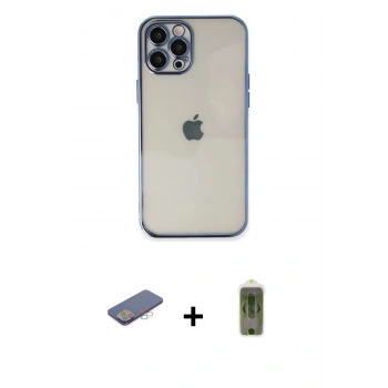 MARSİLYAN™- iPhone 12 Pro Max Kılıf Vadi Minimal - Siyah Joko Magic 5D Hayalet Cam + Renkli Kamera Lens Koruma Cam - PE