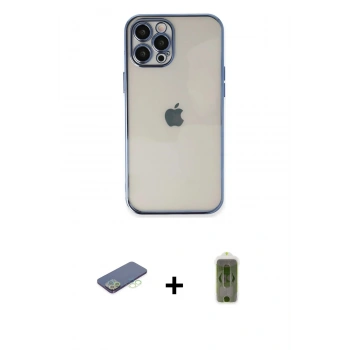 MARSİLYAN™- iPhone 12 Pro Max Kılıf Vadi Minimal - Siyah Joko Magic 5D Hayalet Cam + Renkli Kamera Lens Koruma Cam - YL