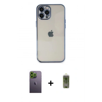 MARSİLYAN™- iPhone 12 Pro Max Kılıf Vadi Minimal - Siyah Joko Magic 5D Hayalet Cam + Neon Fosforlu Kamera Lens - YL