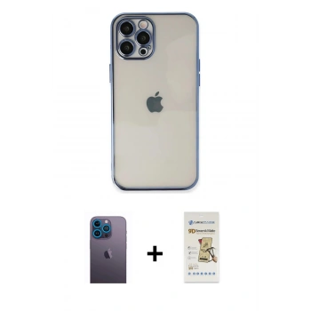 MARSİLYAN™- iPhone 12 Pro Max Kılıf Vadi Minimal - Siyah Mat Seramik Nano Ekran Koruyucu + Neon Fosforlu Kamera Lens - MI