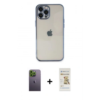 MARSİLYAN™- iPhone 12 Pro Max Kılıf Vadi Minimal - Siyah Mat Seramik Nano Ekran Koruyucu + Neon Fosforlu Kamera Lens - YL
