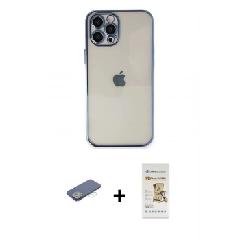 MARSİLYAN™- iPhone 12 Pro Max Kılıf Vadi Minimal - Siyah Mat Seramik Nano Ekran Koruyucu + Renkli Kamera Lens Koruma Cam - YL