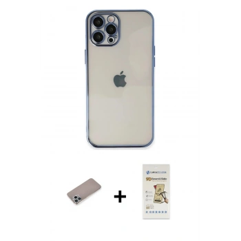 MARSİLYAN™- iPhone 12 Pro Max Kılıf Vadi Minimal - Siyah Mat Seramik Nano Ekran Koruyucu + Shine Kamera Lens Koruma Cam - SABE