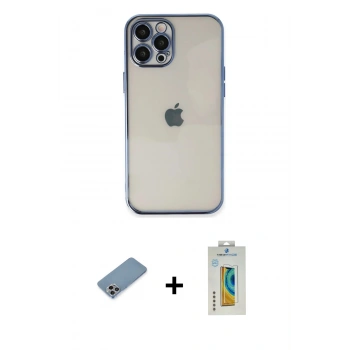 MARSİLYAN™- iPhone 12 Pro Max Kılıf Vadi Minimal - Siyah Polymer Nano Ekran Koruyucu + Shine Kamera Lens Koruma Cam - GI