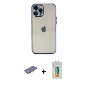 MARSİLYAN™- iPhone 12 Pro Max Kılıf Vadi Minimal - Siyah Polymer Nano Ekran Koruyucu + Renkli Kamera Lens Koruma Cam - SI