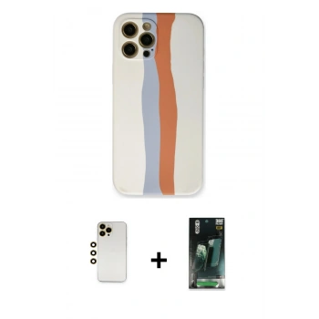 MARSİLYAN™- iPhone 12 Pro Max Kılıf Yadigar Çizgi - Şeffaf 360 Full Body Arka Koruyucu + Shine Kamera Lens - GD