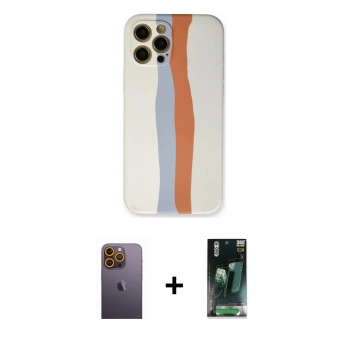 MARSİLYAN™- iPhone 12 Pro Max Kılıf Yadigar Çizgi - Şeffaf 360 Full Body Arka Koruyucu + Neon Fosforlu Kamera Lens - SI