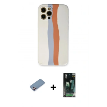 MARSİLYAN™- iPhone 12 Pro Max Kılıf Yadigar Çizgi - Şeffaf 360 Full Body Arka Koruyucu + Shine Kamera Lens Koruma Cam - PE