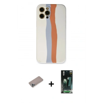 MARSİLYAN™- iPhone 12 Pro Max Kılıf Yadigar Çizgi - Şeffaf 360 Full Body Arka Koruyucu + Shine Kamera Lens Koruma Cam - SABE