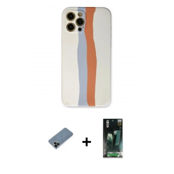 MARSİLYAN™- iPhone 12 Pro Max Kılıf Yadigar Çizgi - Şeffaf 360 Full Body Arka Koruyucu + Shine Kamera Lens Koruma Cam - SH