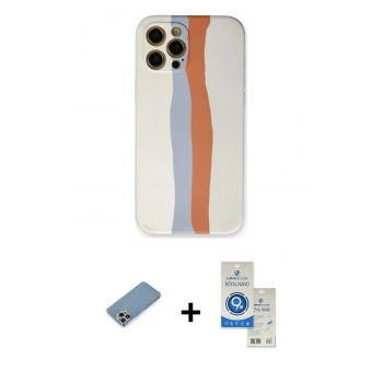 MARSİLYAN™- iPhone 12 Pro Max Kılıf Yadigar Çizgi - Şeffaf Royal Nano Ekran Koruyucu + Shine Kamera Lens Koruma Cam - GI