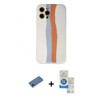 MARSİLYAN™- iPhone 12 Pro Max Kılıf Yadigar Çizgi - Şeffaf Royal Nano Ekran Koruyucu + Shine Kamera Lens Koruma Cam - GD