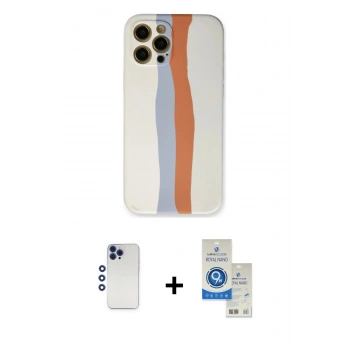 MARSİLYAN™- iPhone 12 Pro Max Kılıf Yadigar Çizgi - Şeffaf Royal Nano Ekran Koruyucu + Shine Kamera Lens - LT