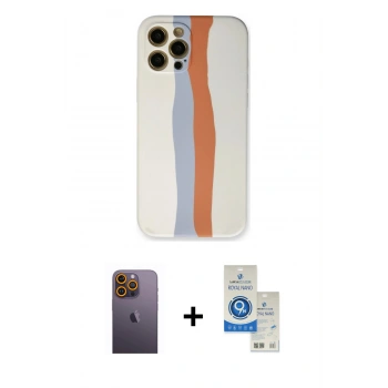 MARSİLYAN™- iPhone 12 Pro Max Kılıf Yadigar Çizgi - Şeffaf Royal Nano Ekran Koruyucu + Neon Fosforlu Kamera Lens - SI