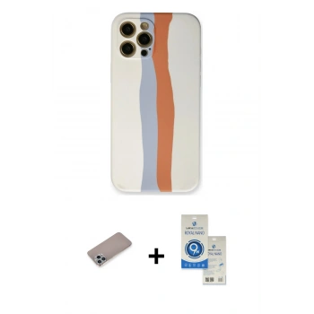 MARSİLYAN™- iPhone 12 Pro Max Kılıf Yadigar Çizgi - Şeffaf Royal Nano Ekran Koruyucu + Shine Kamera Lens Koruma Cam - SABE