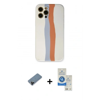MARSİLYAN™- iPhone 12 Pro Max Kılıf Yadigar Çizgi - Şeffaf Royal Nano Ekran Koruyucu + Shine Kamera Lens Koruma Cam - SH