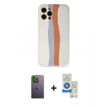 MARSİLYAN™- iPhone 12 Pro Max Kılıf Yadigar Çizgi - Şeffaf Royal Nano Ekran Koruyucu + Neon Fosforlu Kamera Lens - YL