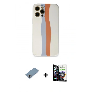 MARSİLYAN™- iPhone 12 Pro Max Kılıf Yadigar Çizgi - Şeffaf Temperli Cam Ekran Koruyucu + Shine Kamera Lens Koruma Cam - GI