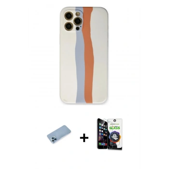 MARSİLYAN™- iPhone 12 Pro Max Kılıf Yadigar Çizgi - Şeffaf Temperli Cam Ekran Koruyucu + Shine Kamera Lens Koruma Cam - MI