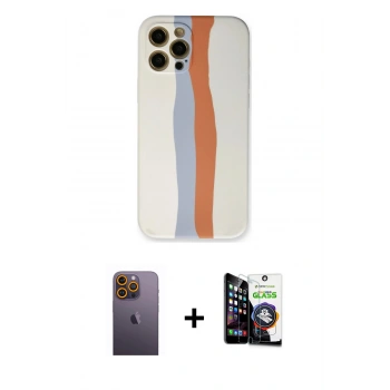 MARSİLYAN™- iPhone 12 Pro Max Kılıf Yadigar Çizgi - Şeffaf Temperli Cam Ekran Koruyucu + Neon Fosforlu Kamera Lens - SI
