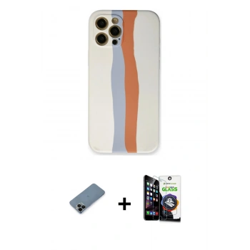 MARSİLYAN™- iPhone 12 Pro Max Kılıf Yadigar Çizgi - Şeffaf Temperli Cam Ekran Koruyucu + Shine Kamera Lens Koruma Cam - SH