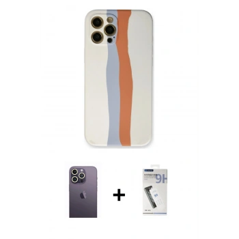 MARSİLYAN™- iPhone 12 Pro Max Kılıf Yadigar Çizgi - Şeffaf Uv Polymer Nano Ekran Koruyucu + Neon Fosforlu Kamera Lens - BZ