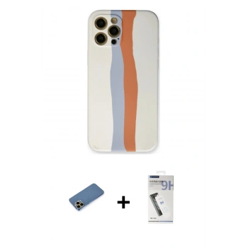 MARSİLYAN™- iPhone 12 Pro Max Kılıf Yadigar Çizgi - Şeffaf Uv Polymer Nano Ekran Koruyucu + Shine Kamera Lens Koruma Cam - GD