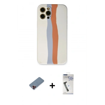 MARSİLYAN™- iPhone 12 Pro Max Kılıf Yadigar Çizgi - Şeffaf Uv Polymer Nano Ekran Koruyucu + Metal Kamera Lens Koruma Cam - KI