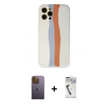 MARSİLYAN™- iPhone 12 Pro Max Kılıf Yadigar Çizgi - Şeffaf Uv Polymer Nano Ekran Koruyucu + Neon Fosforlu Kamera Lens - SI