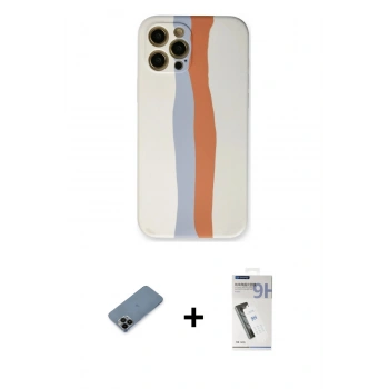 MARSİLYAN™- iPhone 12 Pro Max Kılıf Yadigar Çizgi - Şeffaf Uv Polymer Nano Ekran Koruyucu + Shine Kamera Lens Koruma Cam - SH