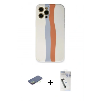 MARSİLYAN™- iPhone 12 Pro Max Kılıf Yadigar Çizgi - Şeffaf Uv Polymer Nano Ekran Koruyucu + Renkli Kamera Lens Koruma Cam - YL