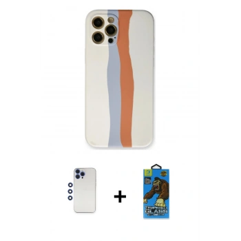 MARSİLYAN™- iPhone 12 Pro Max Kılıf Yadigar Çizgi - Siyah 18D Cam Ekran Koruyucu + Shine Kamera Lens - LT