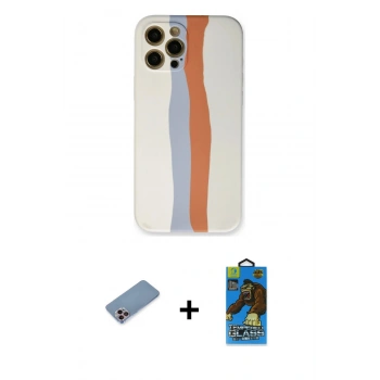 MARSİLYAN™- iPhone 12 Pro Max Kılıf Yadigar Çizgi - Siyah 18D Cam Ekran Koruyucu + Shine Kamera Lens Koruma Cam - PE
