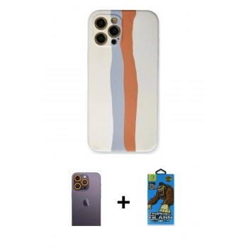MARSİLYAN™- iPhone 12 Pro Max Kılıf Yadigar Çizgi - Siyah 18D Cam Ekran Koruyucu + Neon Fosforlu Kamera Lens - SI