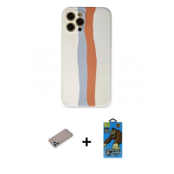 MARSİLYAN™- iPhone 12 Pro Max Kılıf Yadigar Çizgi - Siyah 18D Cam Ekran Koruyucu + Shine Kamera Lens Koruma Cam - SABE
