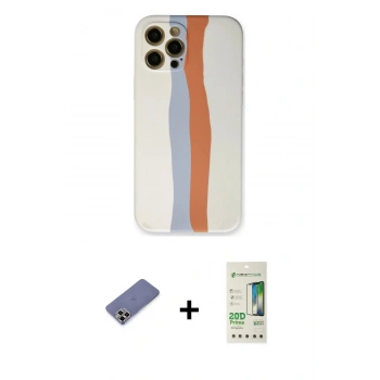 MARSİLYAN™- iPhone 12 Pro Max Kılıf Yadigar Çizgi - Siyah 20D Premium Cam Ekran Koruyucu + Metal Kamera Lens Koruma Cam - GD