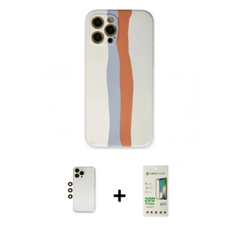 MARSİLYAN™- iPhone 12 Pro Max Kılıf Yadigar Çizgi - Siyah 20D Premium Cam Ekran Koruyucu + Shine Kamera Lens - GD