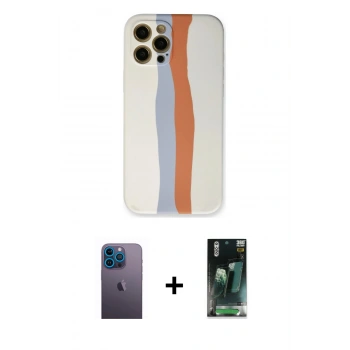 MARSİLYAN™- iPhone 12 Pro Max Kılıf Yadigar Çizgi - Siyah 360 Mat Full Body Arka Koruyucu + Neon Fosforlu Kamera Lens - MI