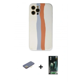 MARSİLYAN™- iPhone 12 Pro Max Kılıf Yadigar Çizgi - Siyah 360 Mat Full Body Arka Koruyucu + Renkli Kamera Lens Koruma Cam - SI