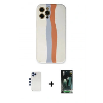 MARSİLYAN™- iPhone 12 Pro Max Kılıf Yadigar Çizgi - Siyah 360 Mat Full Body Arka Koruyucu + Shine Kamera Lens - LT
