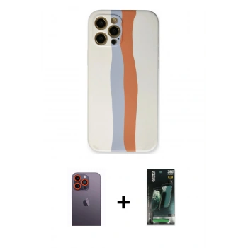 MARSİLYAN™- iPhone 12 Pro Max Kılıf Yadigar Çizgi - Siyah 360 Mat Full Body Arka Koruyucu + Neon Fosforlu Kamera Lens - TU