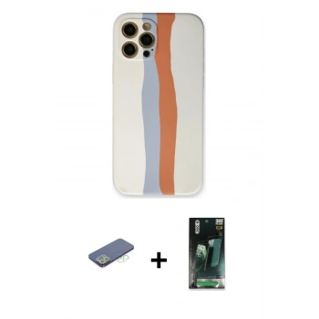 MARSİLYAN™- iPhone 12 Pro Max Kılıf Yadigar Çizgi - Siyah 360 Mat Full Body Arka Koruyucu + Renkli Kamera Lens Koruma Cam - YL