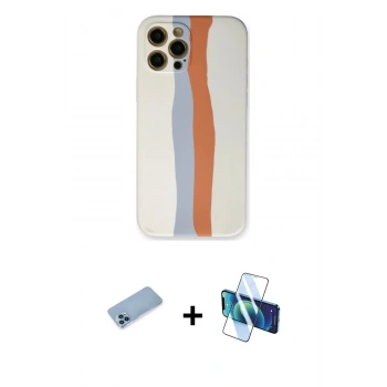 MARSİLYAN™- iPhone 12 Pro Max Kılıf Yadigar Çizgi - Siyah 3D Antistatik Cam Ekran Koruyucu + Shine Kamera Lens Koruma Cam - MI