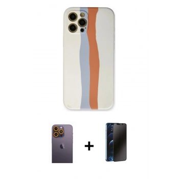 MARSİLYAN™- iPhone 12 Pro Max Kılıf Yadigar Çizgi - Siyah 3D Antistatik Hayalet Cam Ekran Koruyucu + Neon Fosforlu Kamera Lens - SI