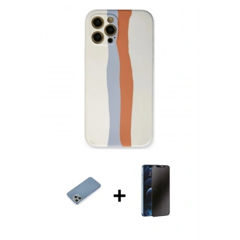 MARSİLYAN™- iPhone 12 Pro Max Kılıf Yadigar Çizgi - Siyah 3D Antistatik Hayalet Cam Ekran Koruyucu + Shine Kamera Lens Koruma Cam - GS