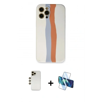 MARSİLYAN™- iPhone 12 Pro Max Kılıf Yadigar Çizgi - Siyah 3D Antistatik Seramik Nano Ekran Koruyucu + Shine Kamera Lens - GD
