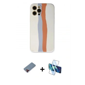 MARSİLYAN™- iPhone 12 Pro Max Kılıf Yadigar Çizgi - Siyah 3D Antistatik Seramik Nano Ekran Koruyucu + Metal Kamera Lens Koruma Cam - KI