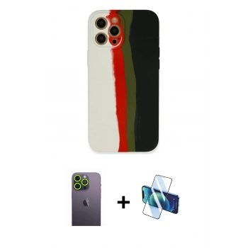 MARSİLYAN™- iPhone 12 Pro Max Kılıf Yadigar Çizgi - Siyah 3D Antistatik Seramik Nano Ekran Koruyucu + Neon Fosforlu Kamera Lens - YL