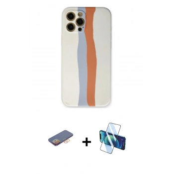 MARSİLYAN™- iPhone 12 Pro Max Kılıf Yadigar Çizgi - Siyah 3D Antistatik Seramik Nano Ekran Koruyucu + Renkli Kamera Lens Koruma Cam - TU
