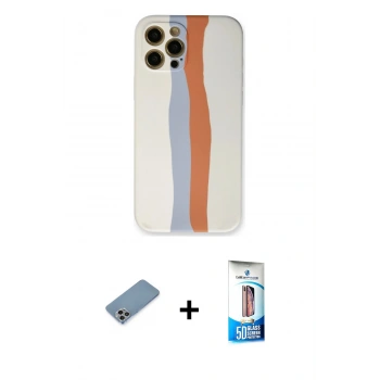MARSİLYAN™- iPhone 12 Pro Max Kılıf Yadigar Çizgi - Siyah 5D Eko Cam Ekran Koruyucu + Shine Kamera Lens Koruma Cam - GI